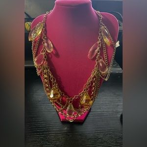 Multi-strand layered necklace with artificial crystals